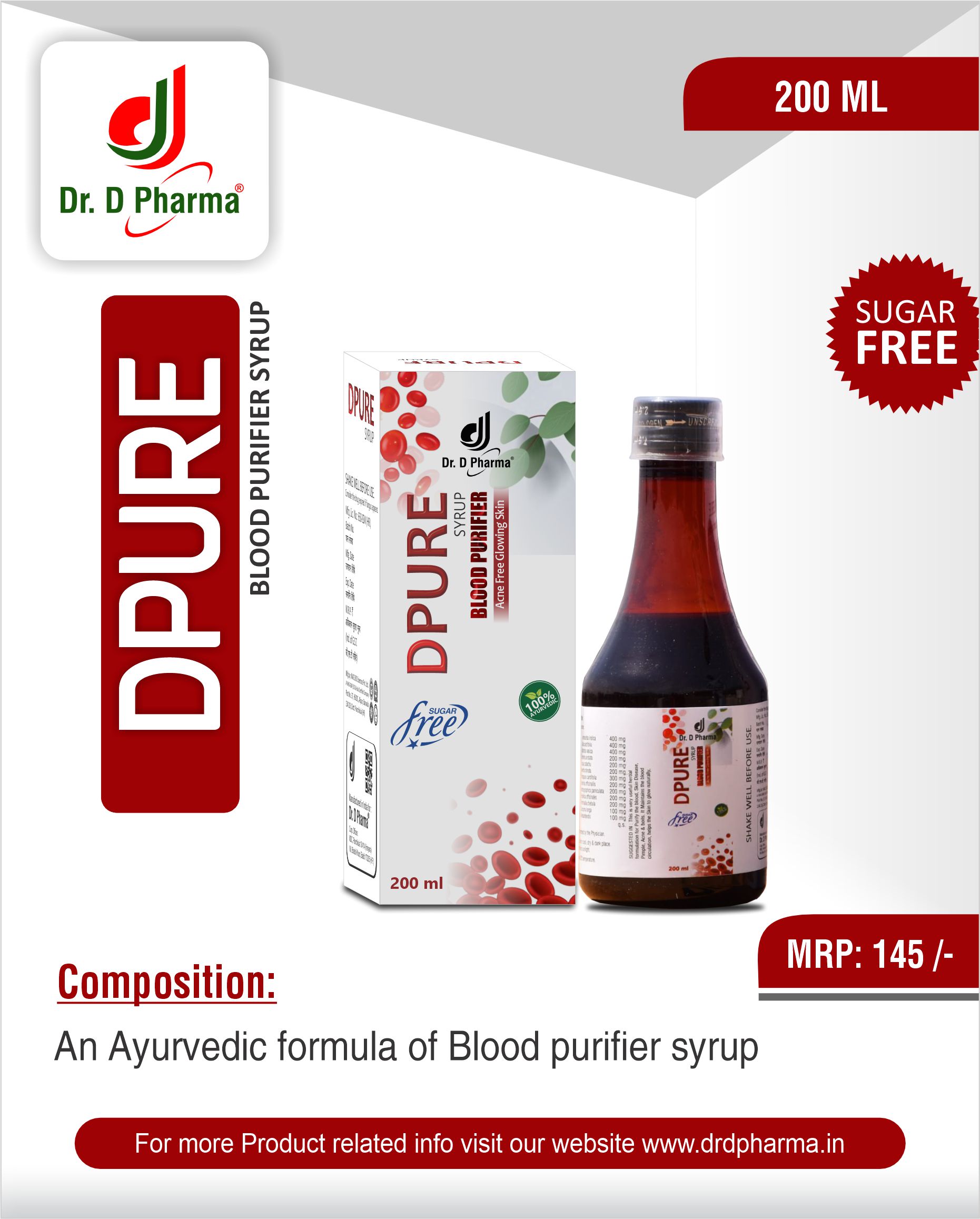 DPURE SYRUP 200ML SUGAR FREE